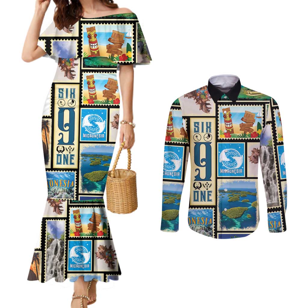 FSM Micronesia Culture Couples Matching Mermaid Dress and Long Sleeve Button Shirt LT05 Colorful - Polynesian Pride