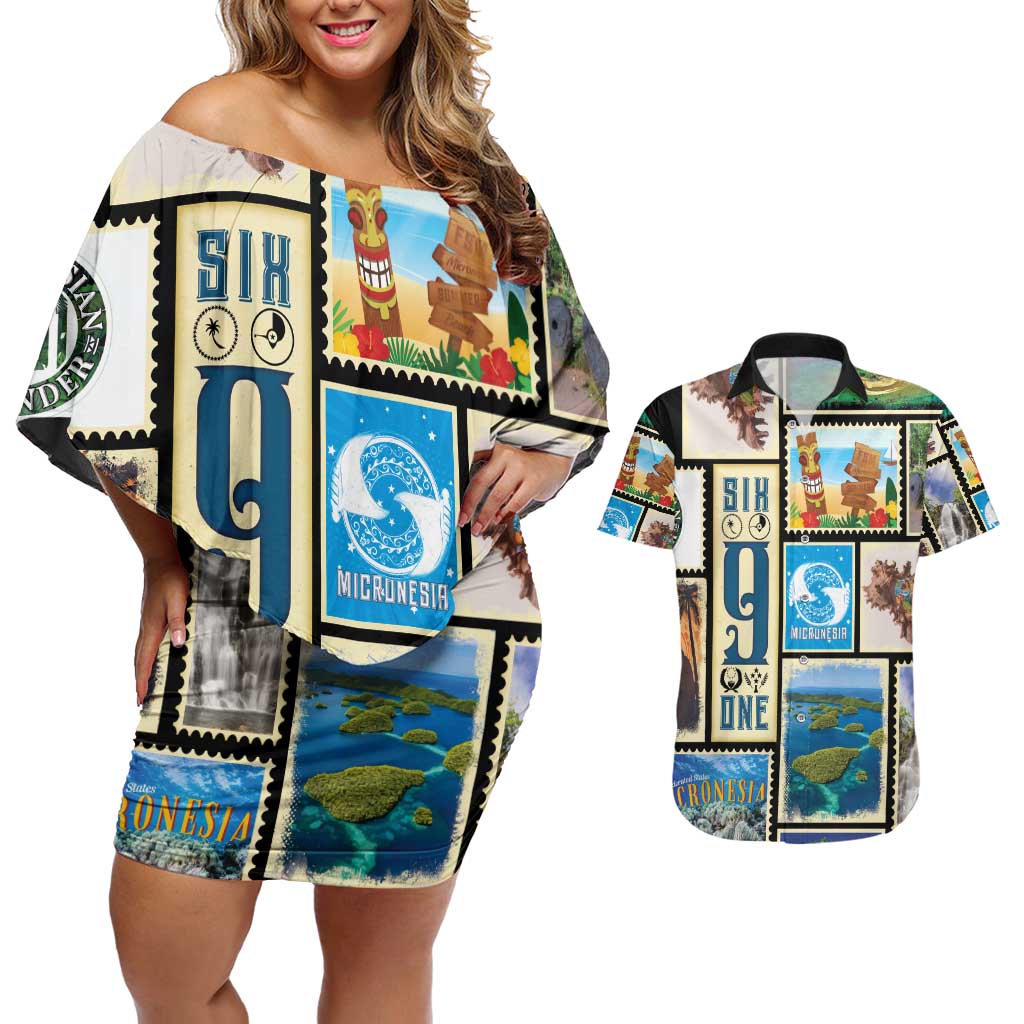 FSM Micronesia Culture Couples Matching Off Shoulder Short Dress and Hawaiian Shirt LT05 Colorful - Polynesian Pride