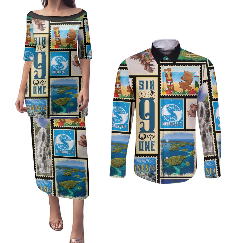 FSM Micronesia Culture Couples Matching Puletasi and Long Sleeve Button Shirt LT05 Colorful - Polynesian Pride