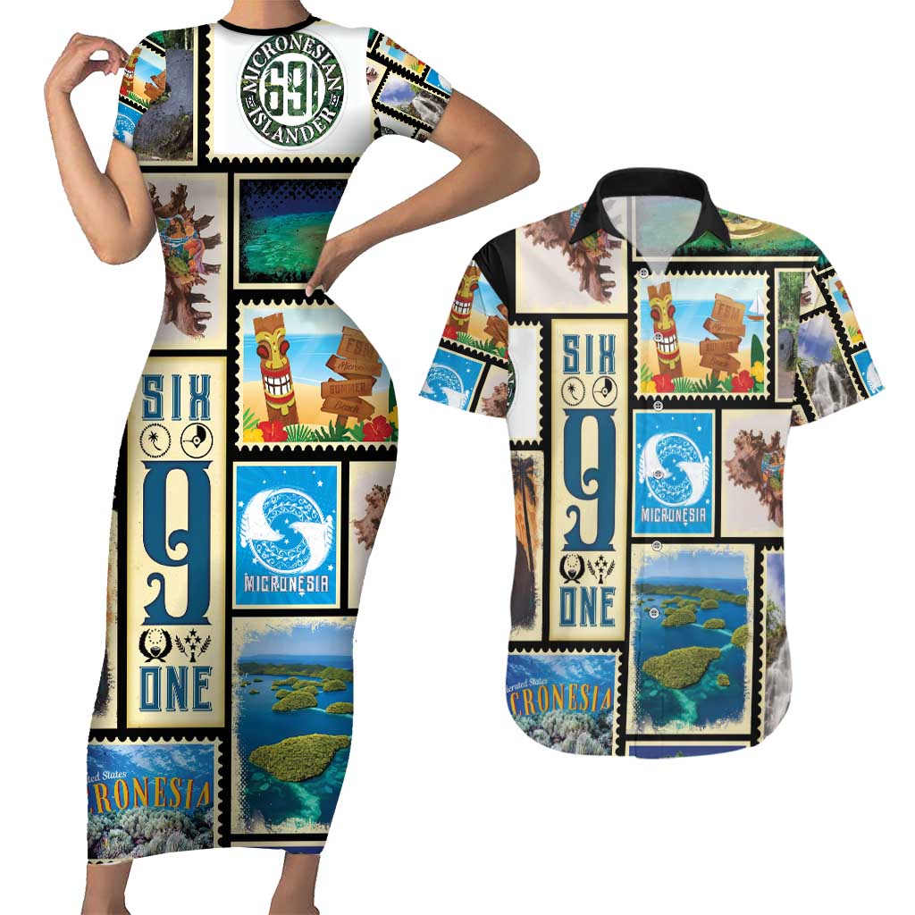 FSM Micronesia Culture Couples Matching Short Sleeve Bodycon Dress and Hawaiian Shirt