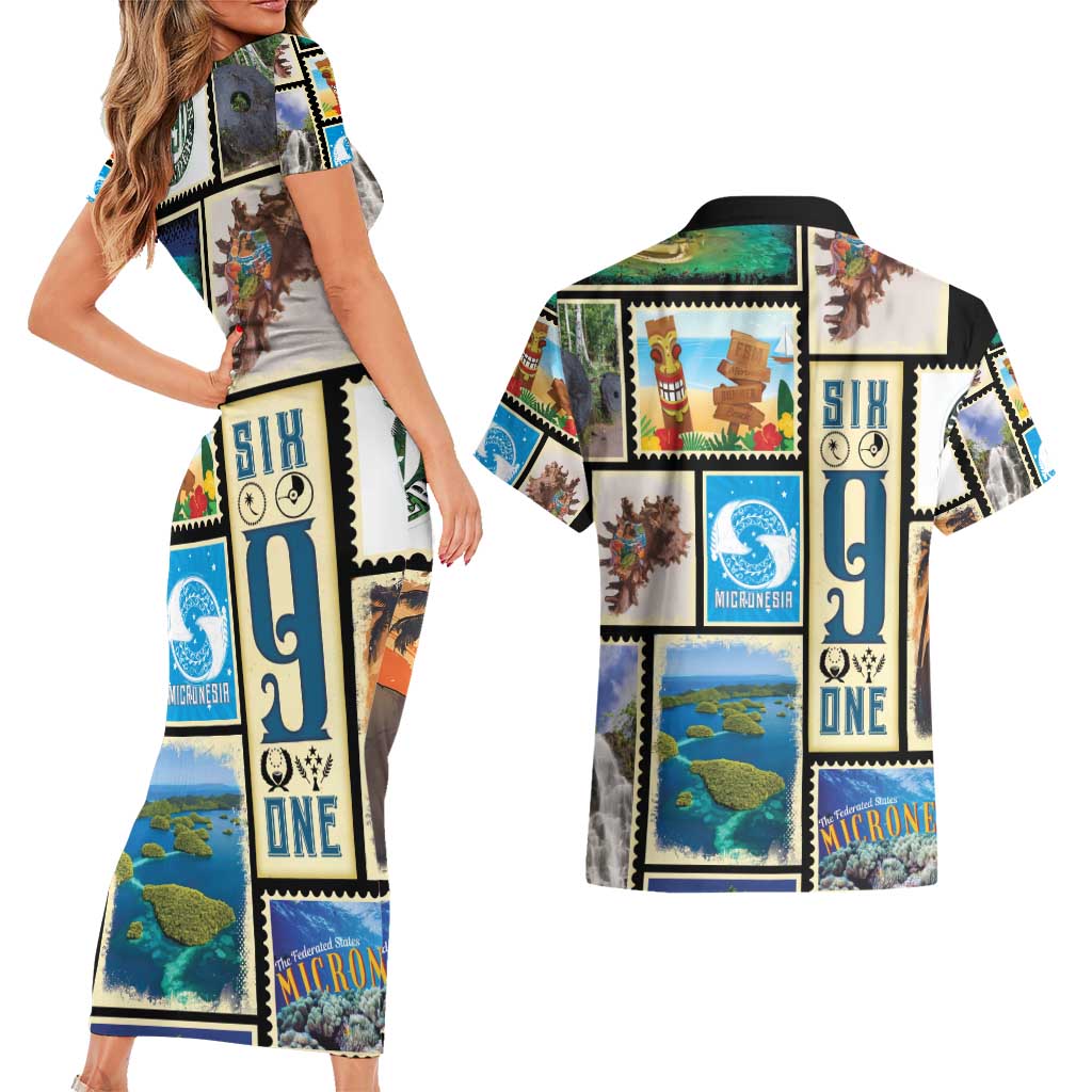 FSM Micronesia Culture Couples Matching Short Sleeve Bodycon Dress and Hawaiian Shirt