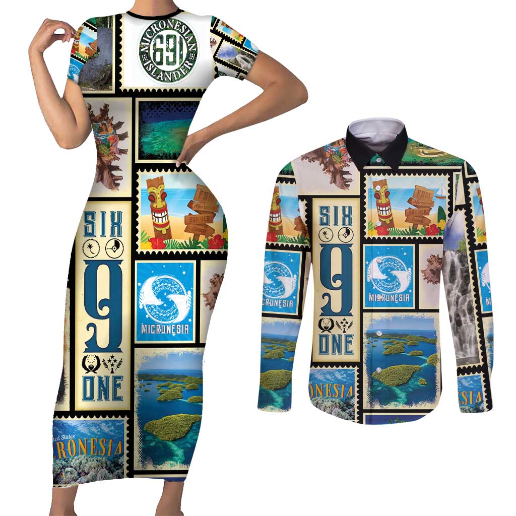 FSM Micronesia Culture Couples Matching Short Sleeve Bodycon Dress and Long Sleeve Button Shirt LT05 Colorful - Polynesian Pride