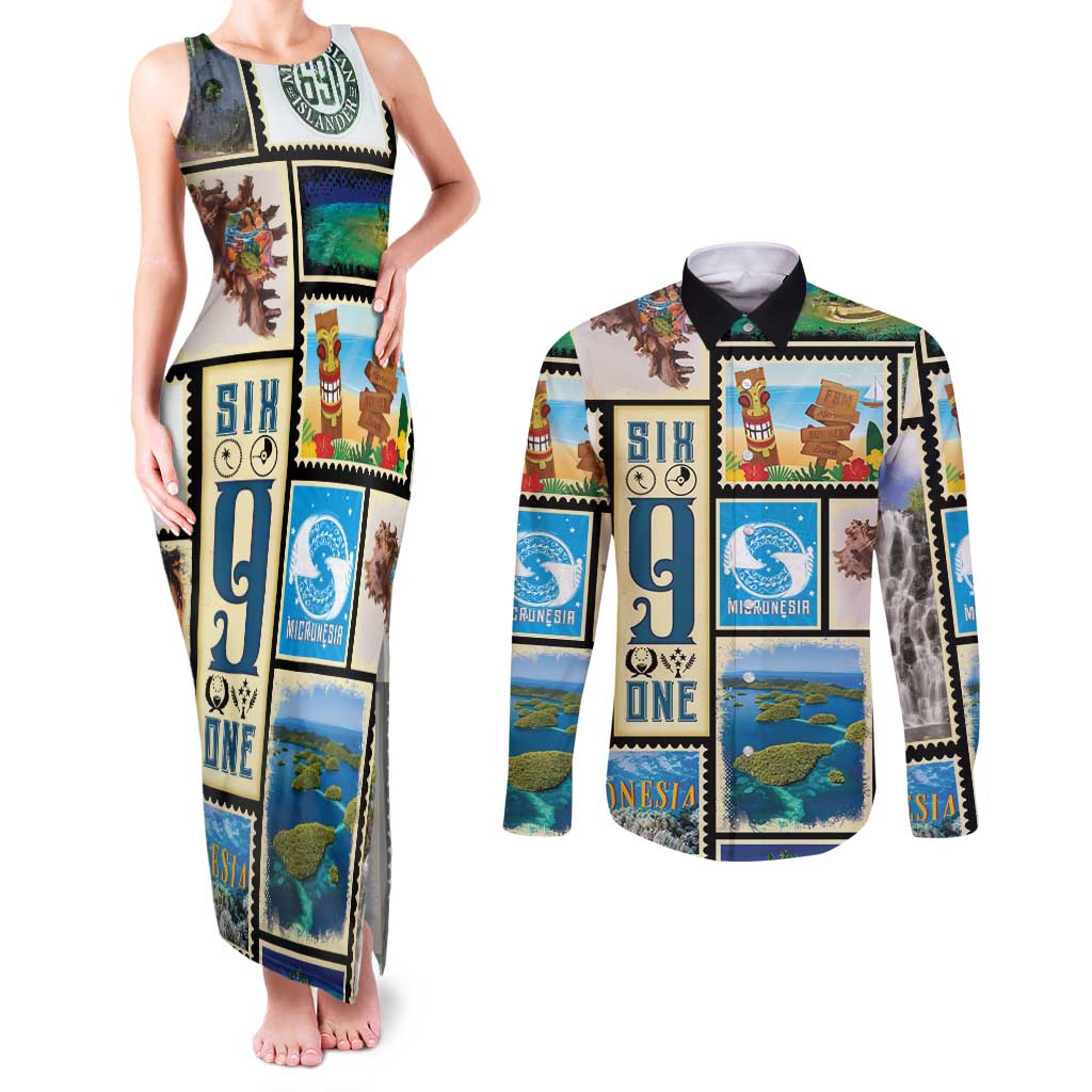 FSM Micronesia Culture Couples Matching Tank Maxi Dress and Long Sleeve Button Shirt LT05 Colorful - Polynesian Pride