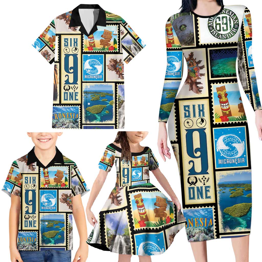 FSM Micronesia Culture Family Matching Long Sleeve Bodycon Dress and Hawaiian Shirt