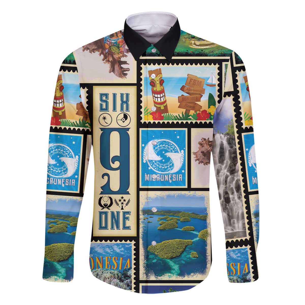 FSM Micronesia Culture Family Matching Off The Shoulder Long Sleeve Dress and Hawaiian Shirt LT05 Dad's Shirt - Long Sleeve Colorful - Polynesian Pride