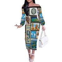 FSM Micronesia Culture Family Matching Off The Shoulder Long Sleeve Dress and Hawaiian Shirt LT05 Mom's Dress Colorful - Polynesian Pride