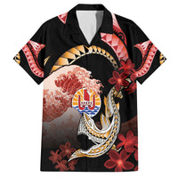 Personalised French Polynesia Victory Day Family Matching Off The Shoulder Long Sleeve Dress and Hawaiian Shirt Polynesian Pattern Plumeria LT05 Dad's Shirt - Short Sleeve Black - Polynesian Pride