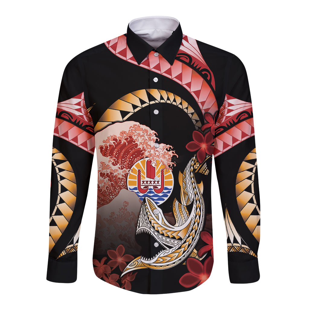 Personalised French Polynesia Victory Day Long Sleeve Button Shirt Polynesian Pattern Plumeria