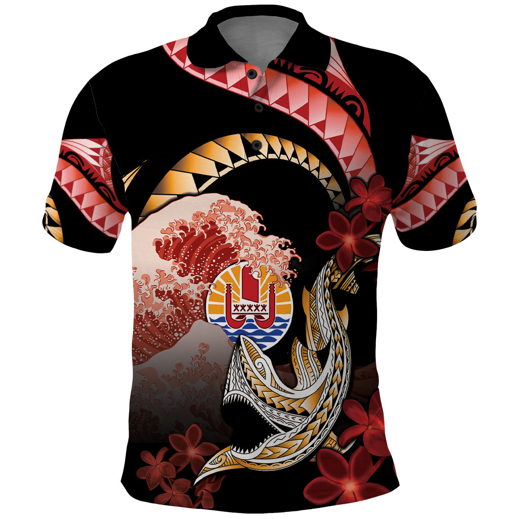 Personalised French Polynesia Victory Day Polo Shirt Polynesian Pattern Plumeria LT05 Black - Polynesian Pride