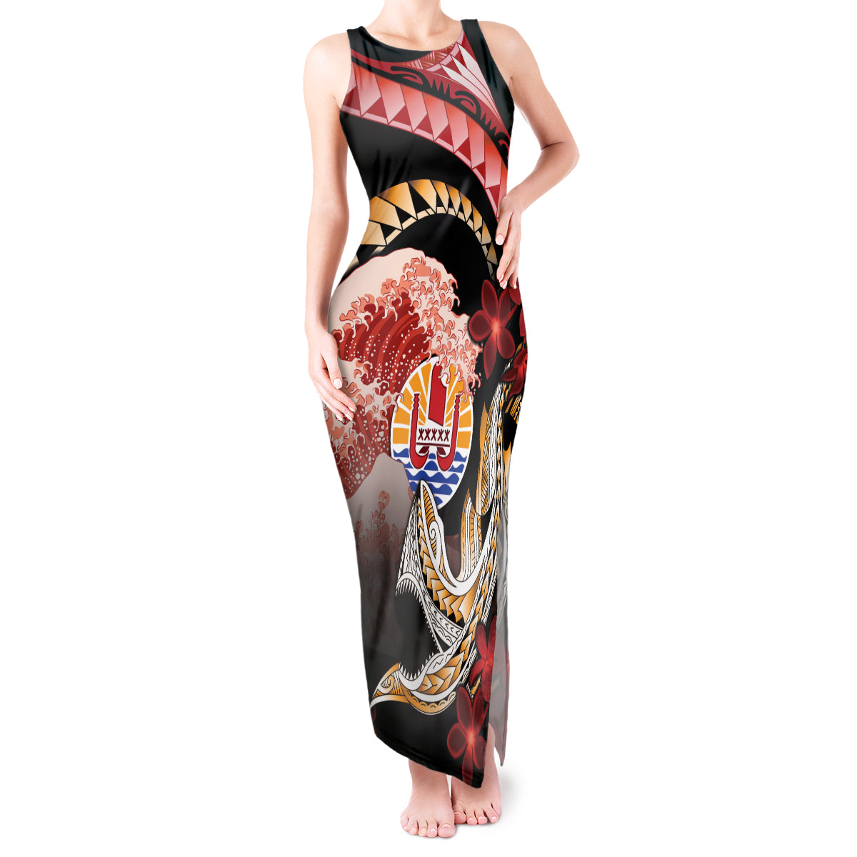 Personalised French Polynesia Victory Day Tank Maxi Dress Polynesian Pattern Plumeria