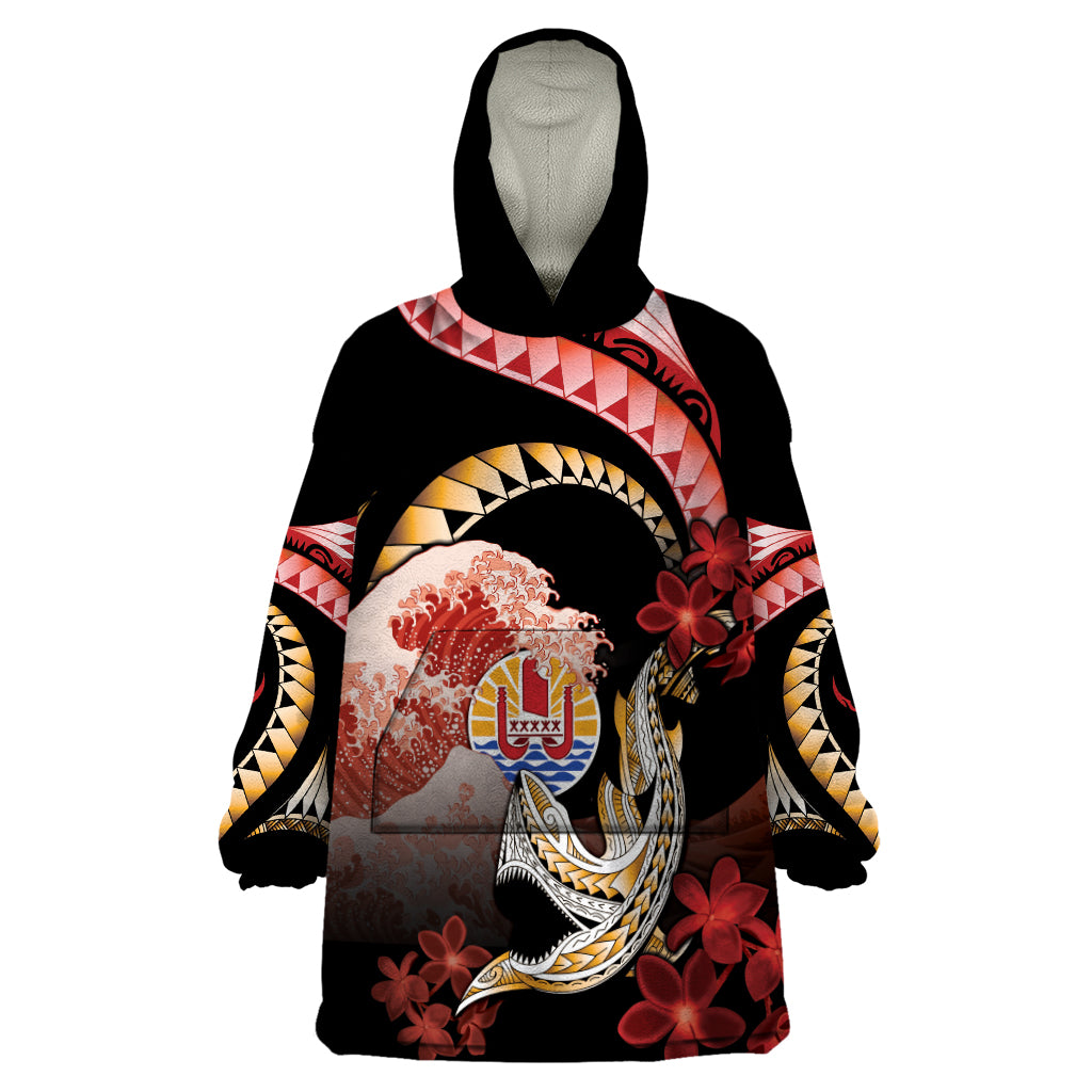 Personalised French Polynesia Victory Day Wearable Blanket Hoodie Polynesian Pattern Plumeria