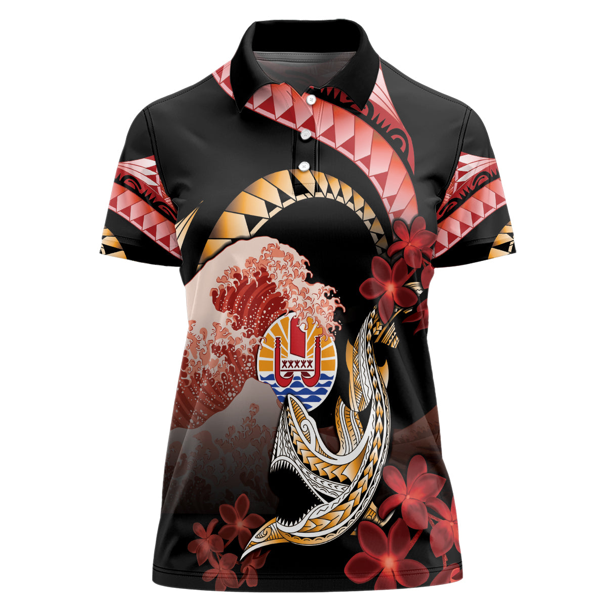Personalised French Polynesia Victory Day Women Polo Shirt Polynesian Pattern Plumeria