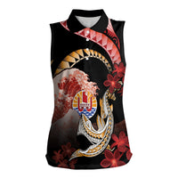 Personalised French Polynesia Victory Day Women Sleeveless Polo Shirt Polynesian Pattern Plumeria LT05 Female Black - Polynesian Pride