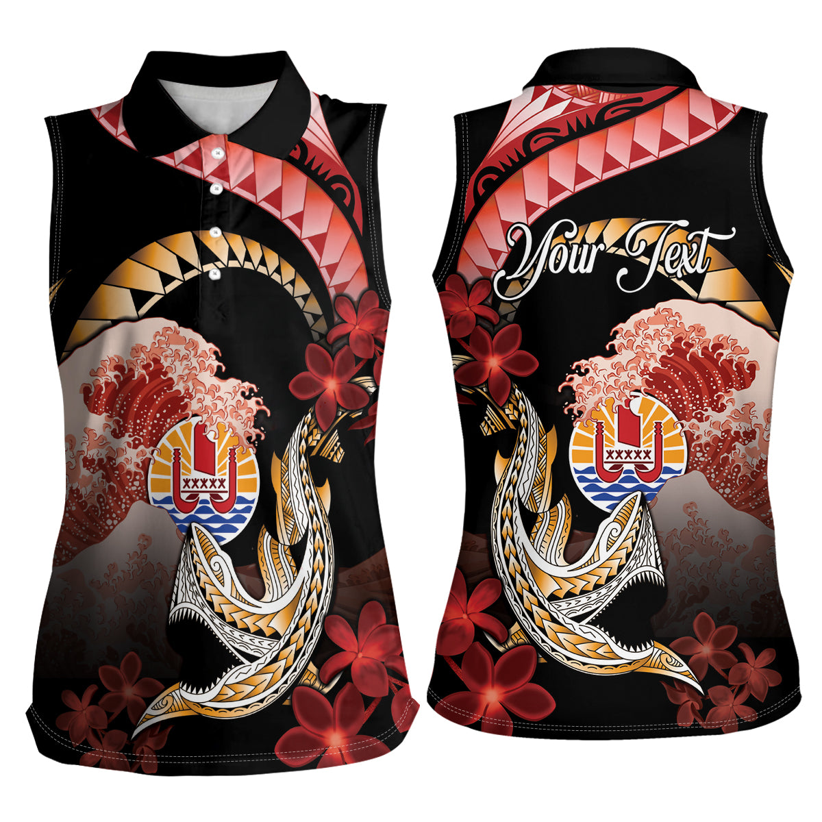 Personalised French Polynesia Victory Day Women Sleeveless Polo Shirt Polynesian Pattern Plumeria LT05 - Polynesian Pride