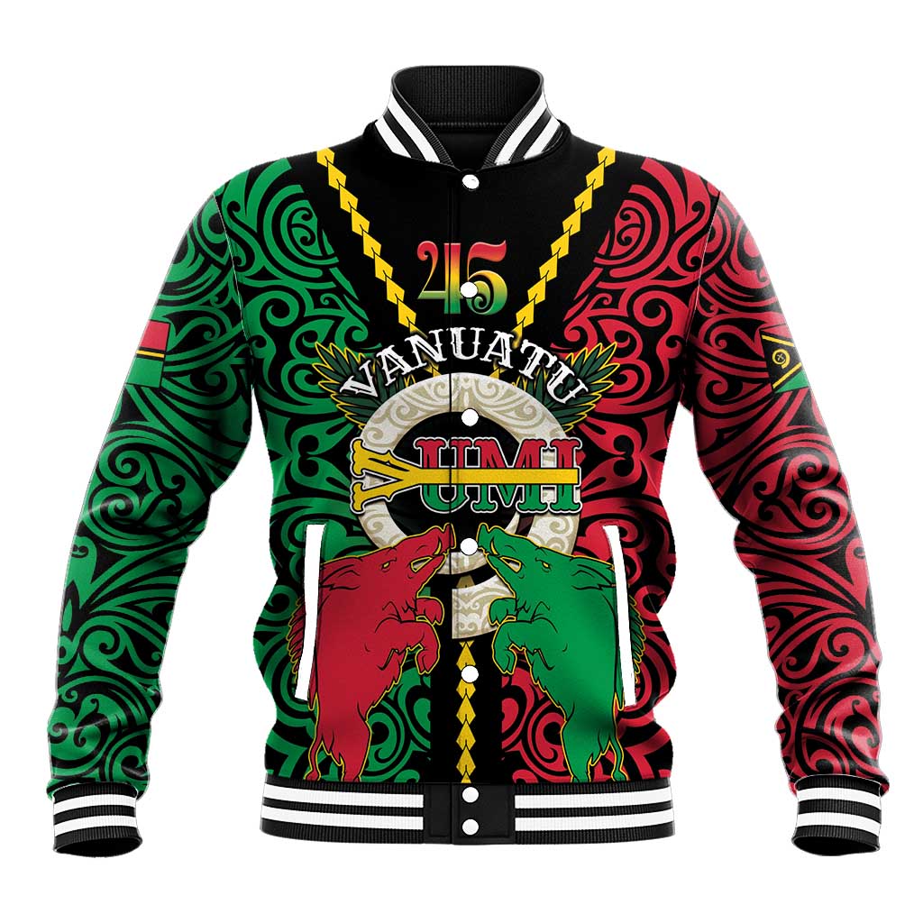 Vanuatu 46th Independence Day Baseball Jacket Long God Yumi Stanap Wild Boar LT05 Unisex Black - Polynesian Pride