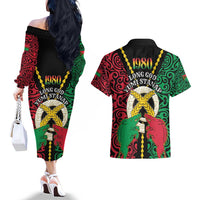 Vanuatu 45th Independence Day Couples Matching Off The Shoulder Long Sleeve Dress and Hawaiian Shirt Long God Yumi Stanap Wild Boar LT05