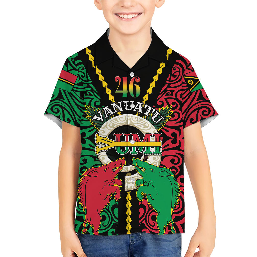 Vanuatu 46th Independence Day Family Matching Long Sleeve Bodycon Dress and Hawaiian Shirt Long God Yumi Stanap Wild Boar LT05 Son's Shirt Black - Polynesian Pride