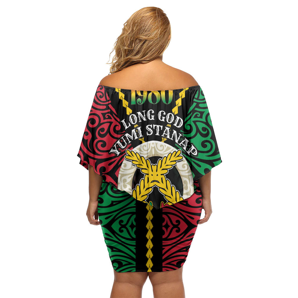 Vanuatu 46th Independence Day Family Matching Off Shoulder Short Dress and Hawaiian Shirt Long God Yumi Stanap Wild Boar LT05 - Polynesian Pride