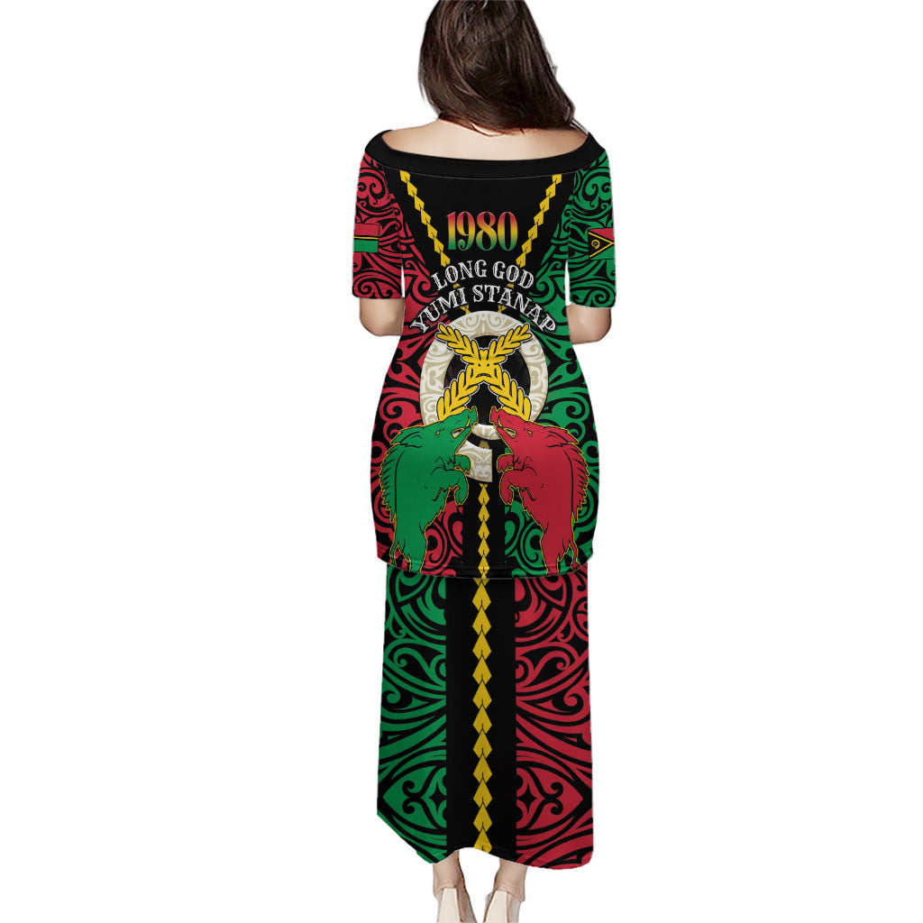 Vanuatu 46th Independence Day Family Matching Puletasi and Hawaiian Shirt Long God Yumi Stanap Wild Boar LT05 - Polynesian Pride