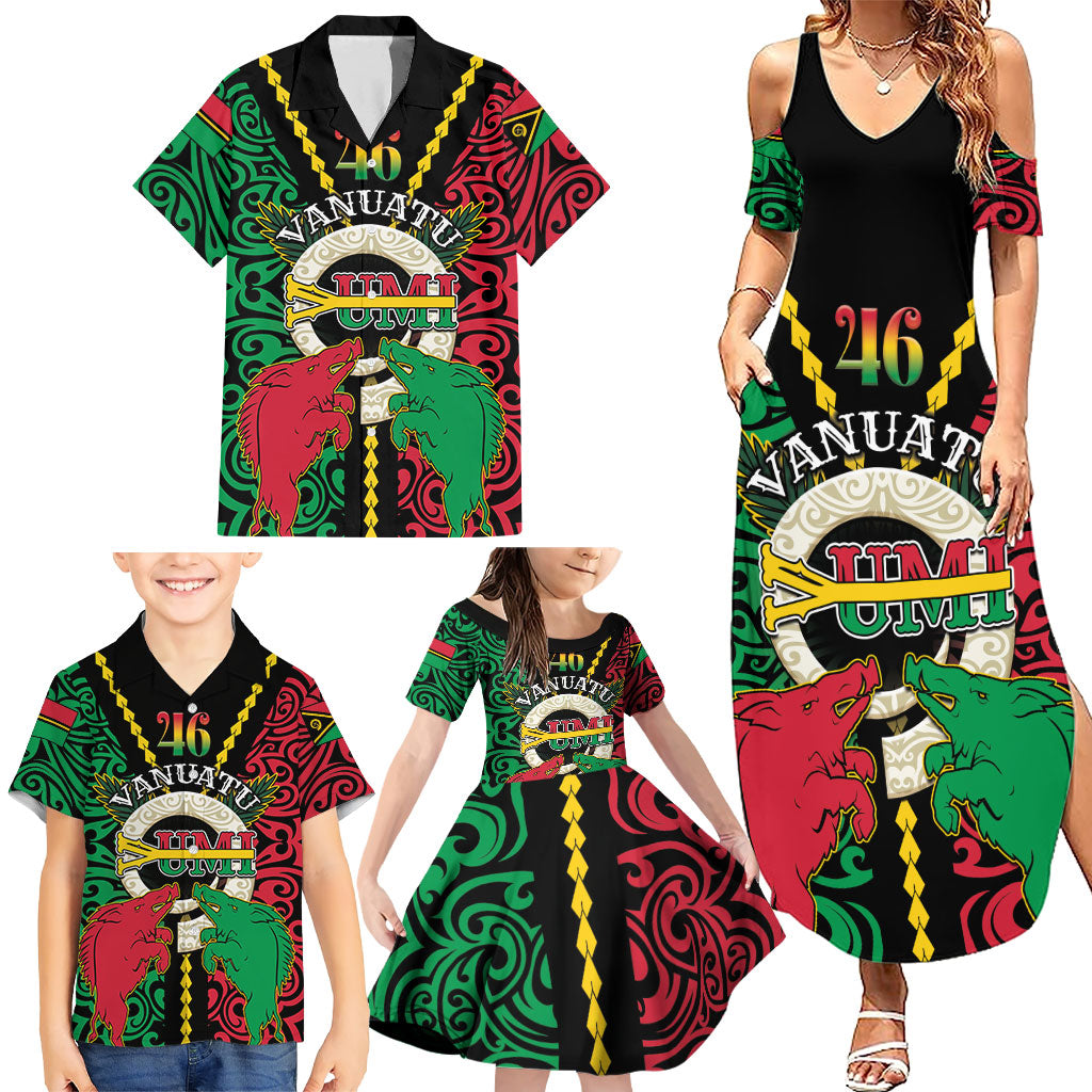 Vanuatu 46th Independence Day Family Matching Summer Maxi Dress and Hawaiian Shirt Long God Yumi Stanap Wild Boar LT05 - Polynesian Pride