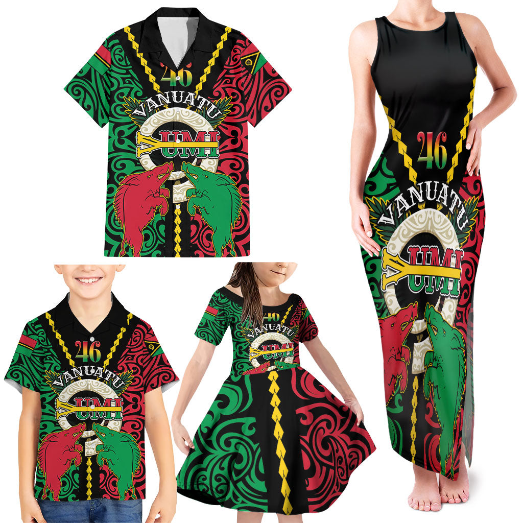Vanuatu 46th Independence Day Family Matching Tank Maxi Dress and Hawaiian Shirt Long God Yumi Stanap Wild Boar LT05 - Polynesian Pride