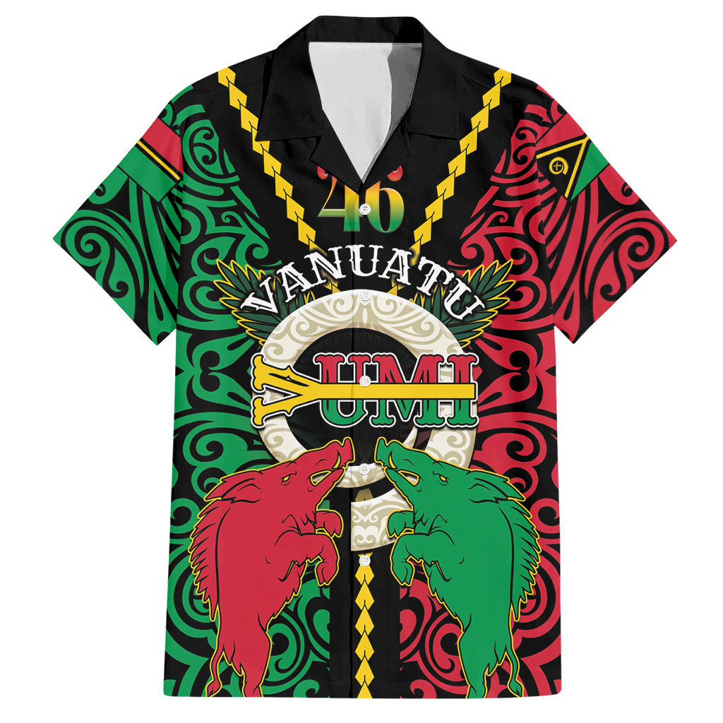 Vanuatu 46th Independence Day Hawaiian Shirt Long God Yumi Stanap Wild Boar LT05 Black - Polynesian Pride