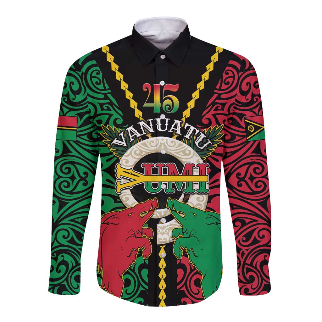 Vanuatu 45th Independence Day Long Sleeve Button Shirt Long God Yumi Stanap Wild Boar LT05
