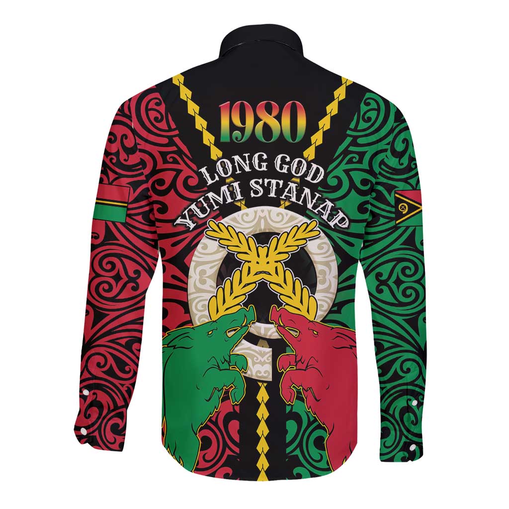Vanuatu 45th Independence Day Long Sleeve Button Shirt Long God Yumi Stanap Wild Boar LT05
