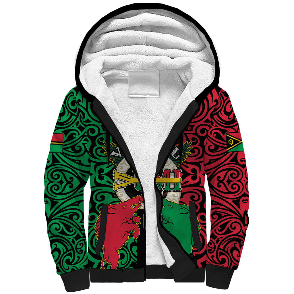 Vanuatu 46th Independence Day Sherpa Hoodie Long God Yumi Stanap Wild Boar LT05 Unisex Black - Polynesian Pride
