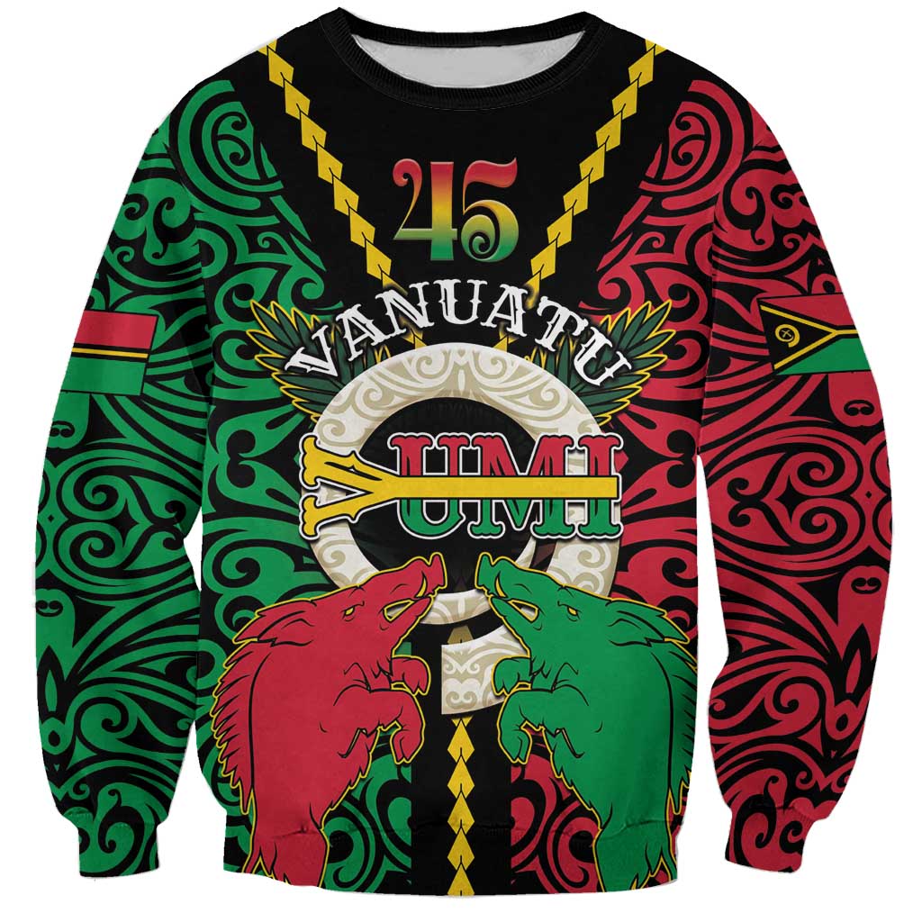 Vanuatu 46th Independence Day Sweatshirt Long God Yumi Stanap Wild Boar LT05 Unisex Black - Polynesian Pride