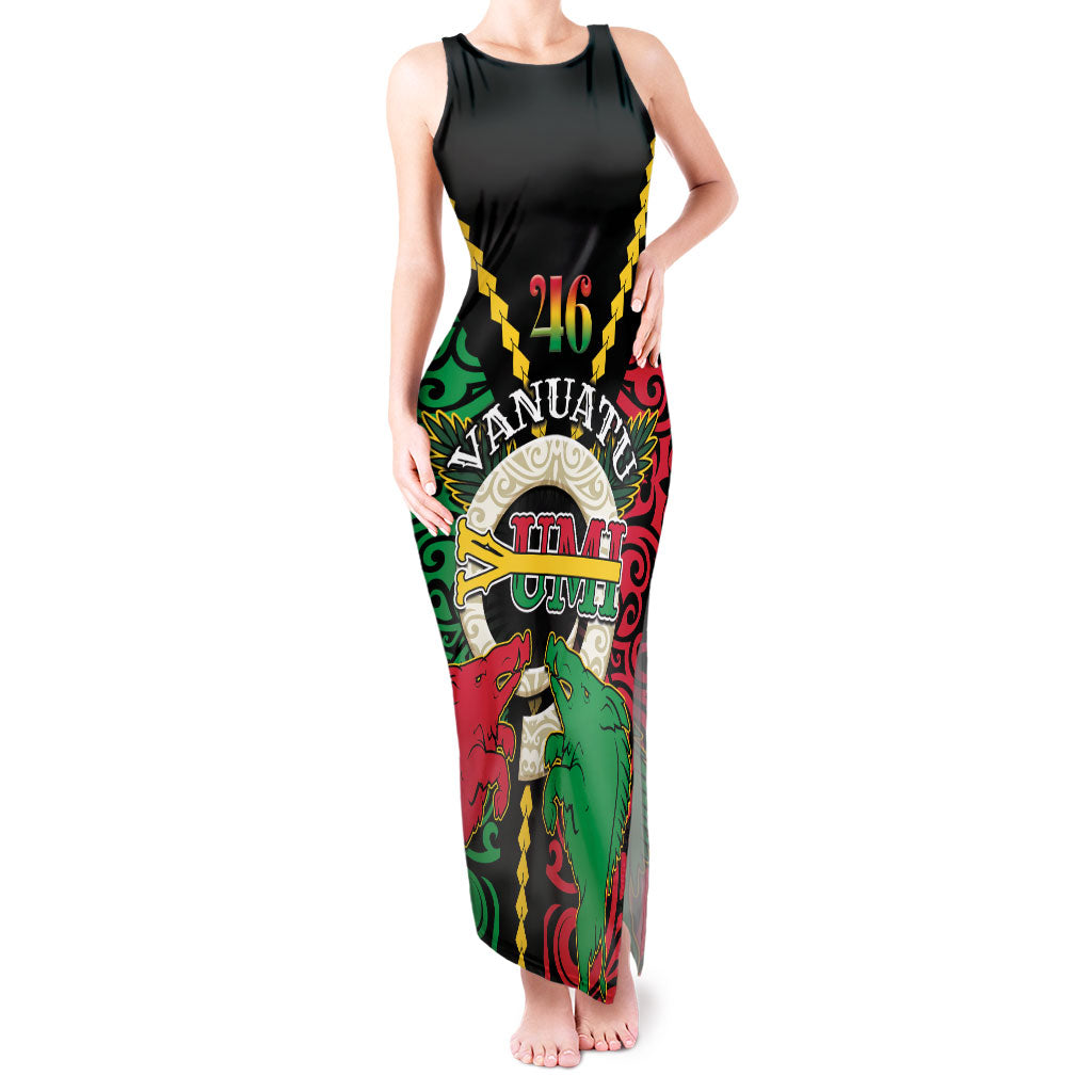 Vanuatu 46th Independence Day Tank Maxi Dress Long God Yumi Stanap Wild Boar LT05 Women Black - Polynesian Pride