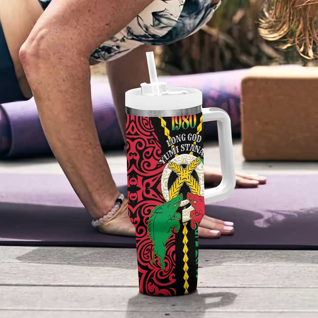 Vanuatu 45th Independence Day Tumbler With Handle Long God Yumi Stanap Wild Boar LT05