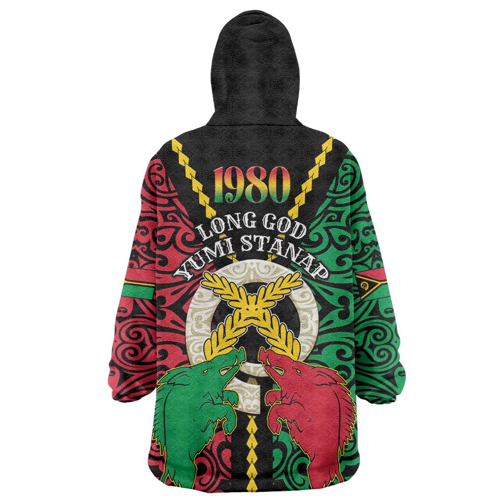 Vanuatu 45th Independence Day Wearable Blanket Hoodie Long God Yumi Stanap Wild Boar LT05
