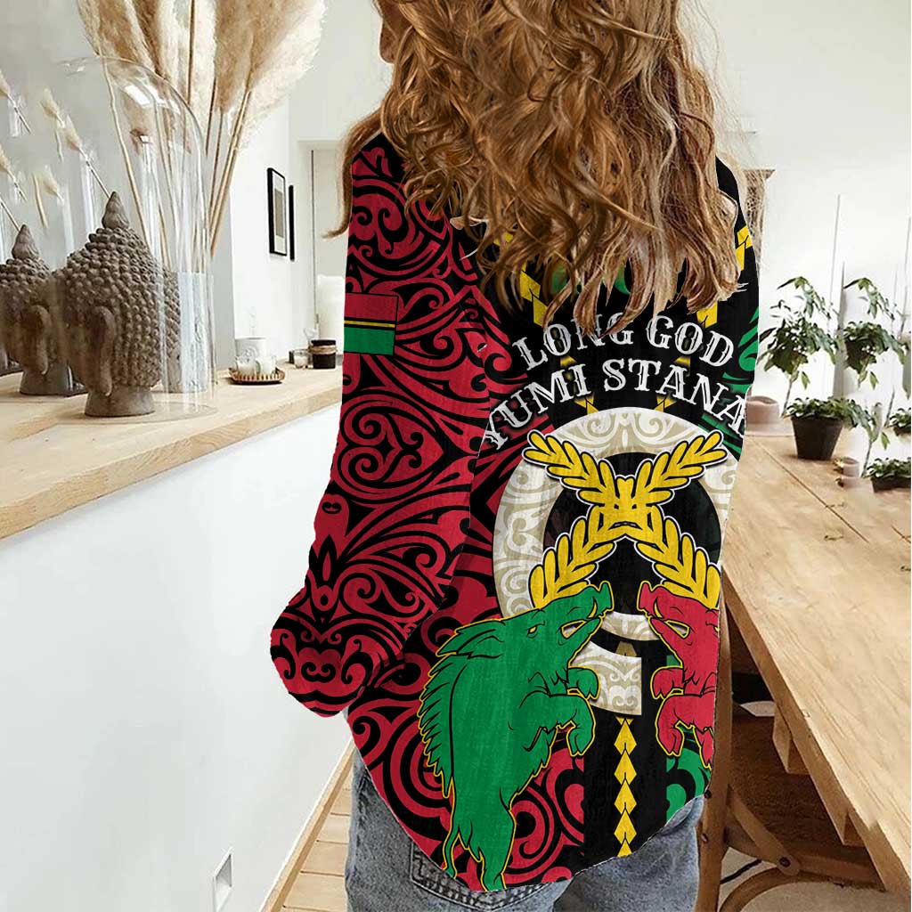 Vanuatu 45th Independence Day Women Casual Shirt Long God Yumi Stanap Wild Boar LT05