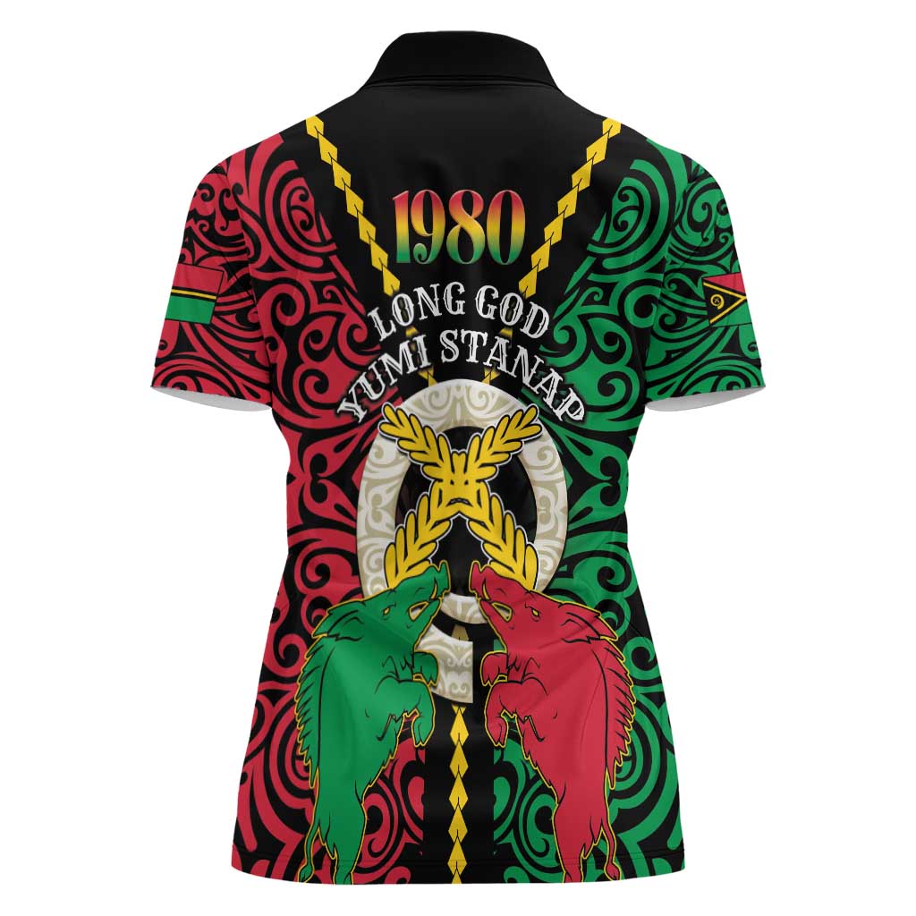 Vanuatu 45th Independence Day Women Polo Shirt Long God Yumi Stanap Wild Boar LT05