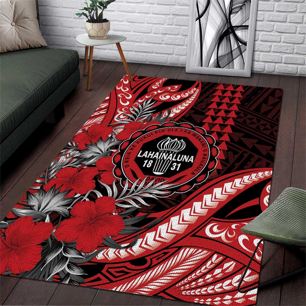 Hawaii Lahainaluna High School Area Rug Tribal Tattoo With Hibiscus Flowers