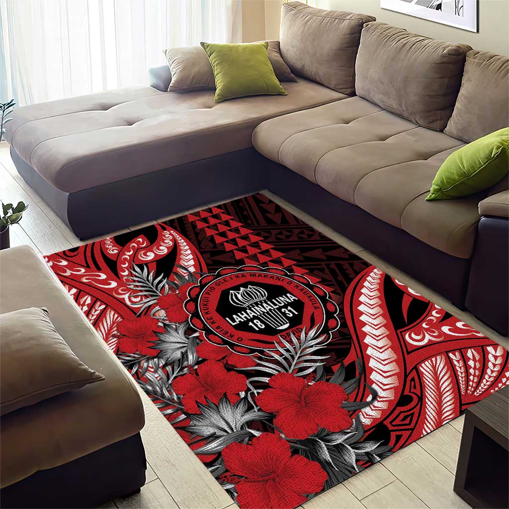 Hawaii Lahainaluna High School Area Rug Tribal Tattoo With Hibiscus Flowers LT05 - Polynesian Pride
