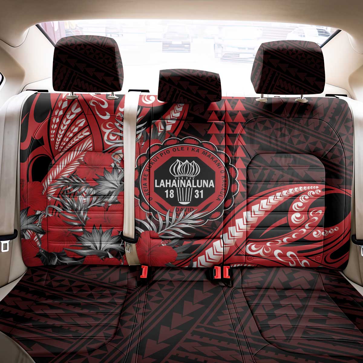Hawaii Lahainaluna High School Back Car Seat Cover Tribal Tattoo With Hibiscus Flowers LT05 - Polynesian Pride