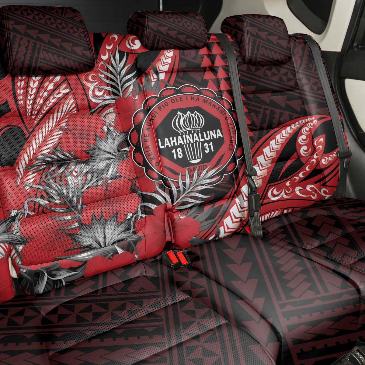 Hawaii Lahainaluna High School Back Car Seat Cover Tribal Tattoo With Hibiscus Flowers LT05 - Polynesian Pride