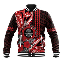 Personalized Hawaii Lahainaluna High School Baseball Jacket Tribal Tattoo With Hibiscus Flowers LT05 Unisex Red - Polynesian Pride