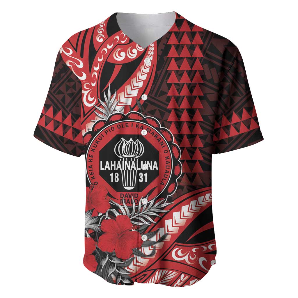 Personalized Hawaii Lahainaluna High School Baseball Jersey Tribal Tattoo With Hibiscus Flowers LT05 Red - Polynesian Pride