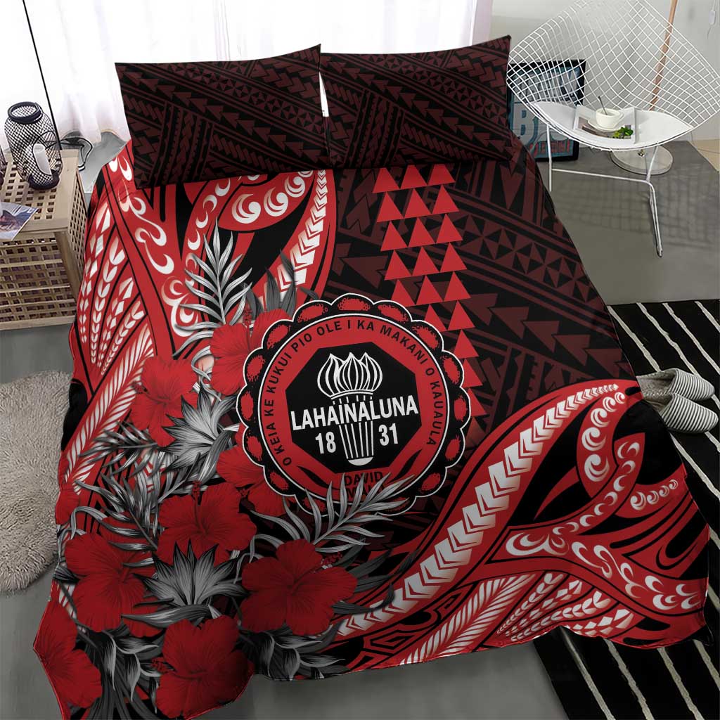 Hawaii Lahainaluna High School Bedding Set Tribal Tattoo With Hibiscus Flowers