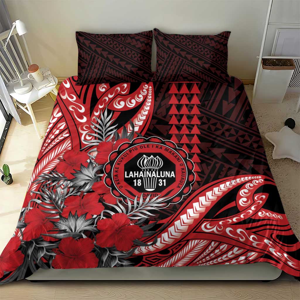 Hawaii Lahainaluna High School Bedding Set Tribal Tattoo With Hibiscus Flowers