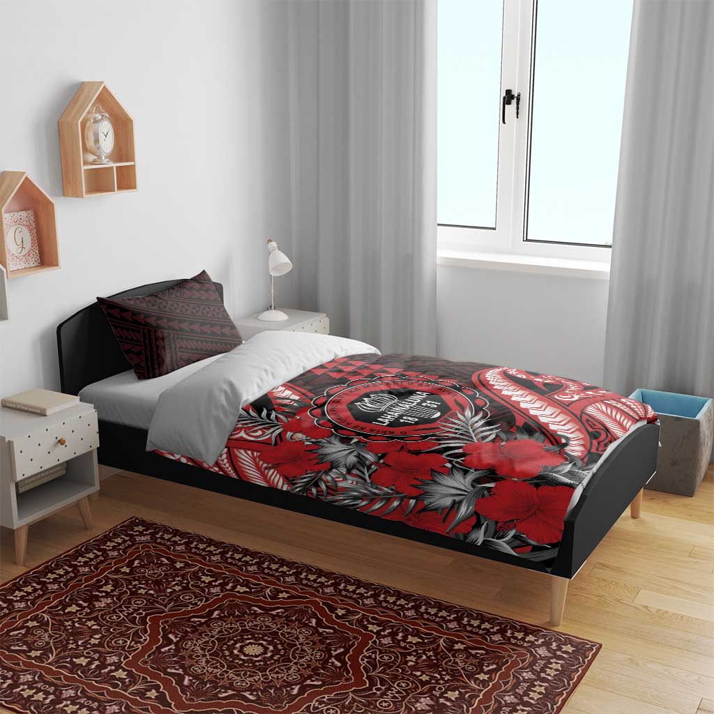 Hawaii Lahainaluna High School Bedding Set Tribal Tattoo With Hibiscus Flowers