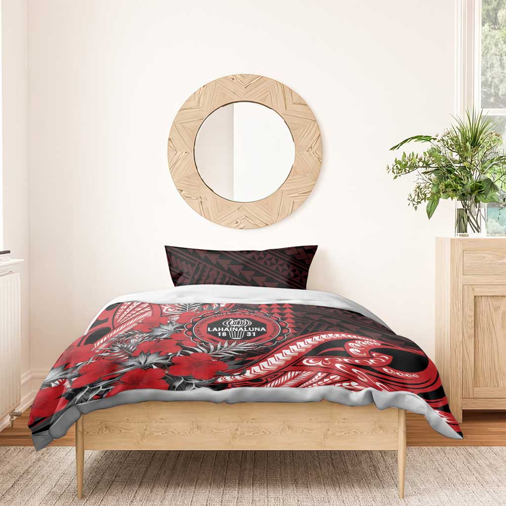 Hawaii Lahainaluna High School Bedding Set Tribal Tattoo With Hibiscus Flowers