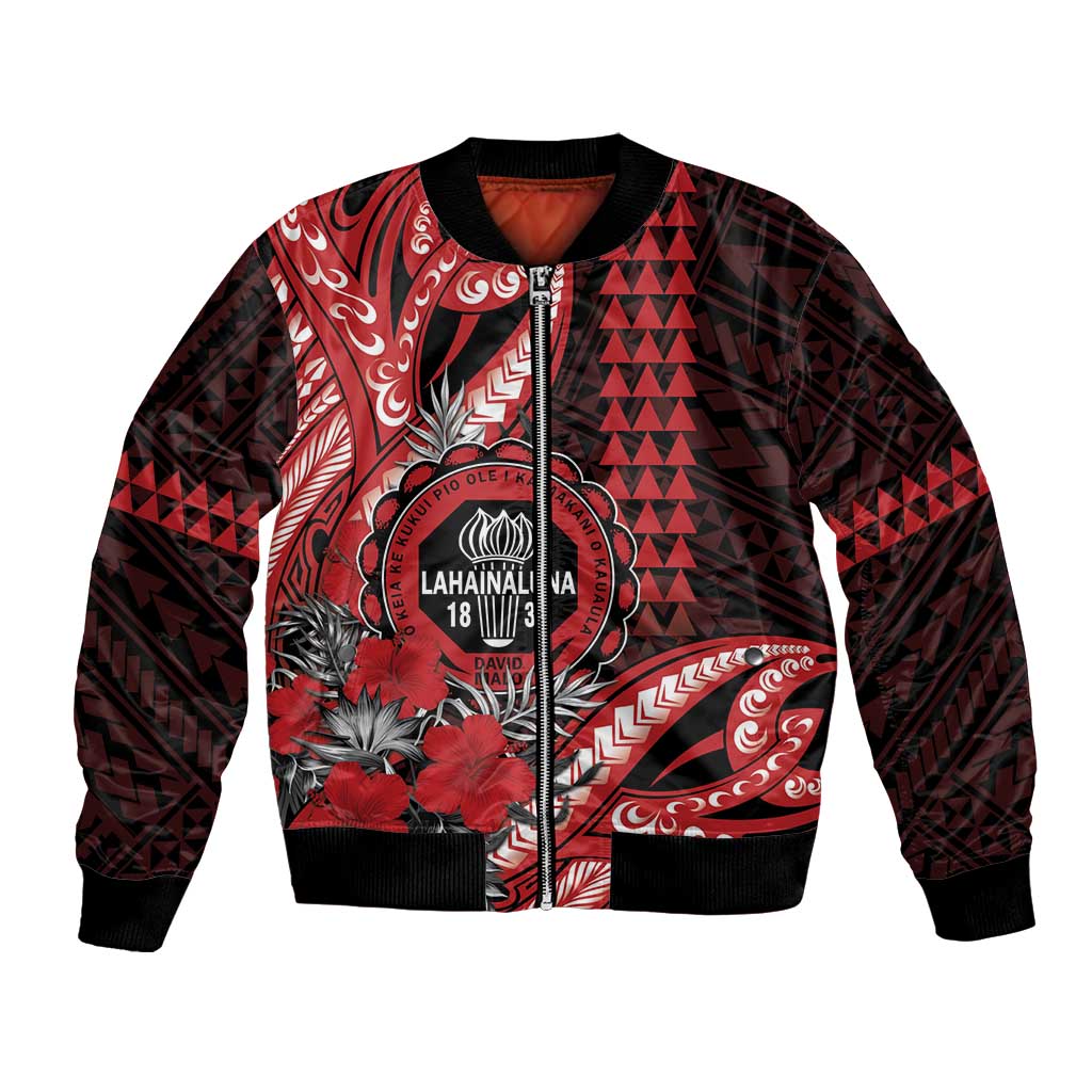 Personalized Hawaii Lahainaluna High School Bomber Jacket Tribal Tattoo With Hibiscus Flowers