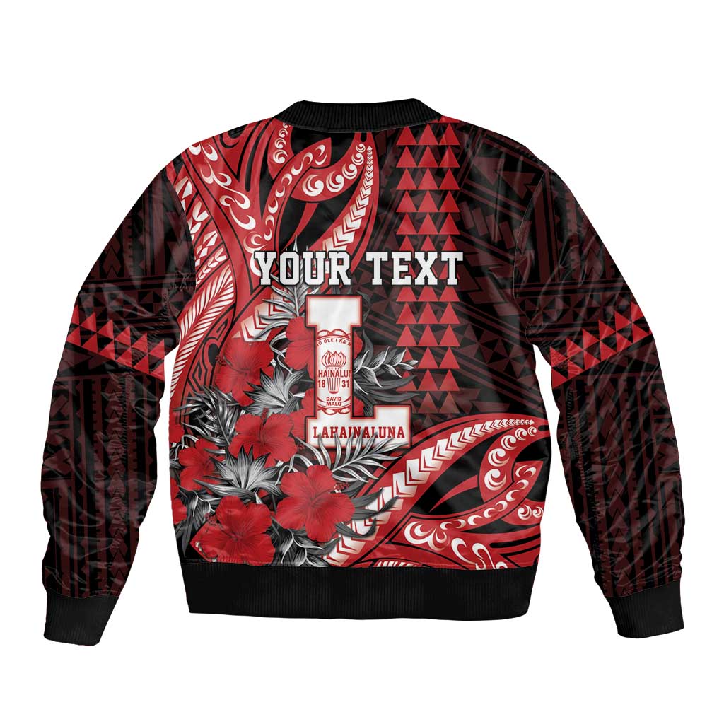 Personalized Hawaii Lahainaluna High School Bomber Jacket Tribal Tattoo With Hibiscus Flowers