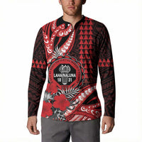 Personalized Hawaii Lahainaluna High School Button Sweatshirt Tribal Tattoo With Hibiscus Flowers