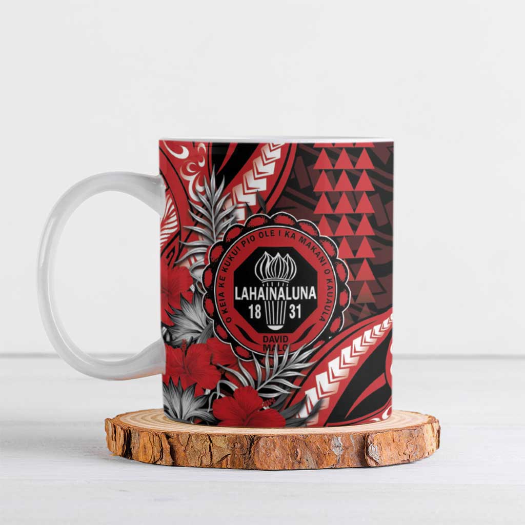Personalized Hawaii Lahainaluna High School Ceramic Mug Tribal Tattoo With Hibiscus Flowers LT05 Red - Polynesian Pride