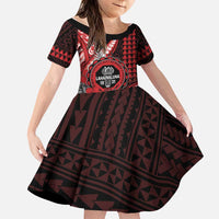 Personalized Hawaii Lahainaluna High School Family Matching Off The Shoulder Long Sleeve Dress and Hawaiian Shirt Tribal Tattoo With Hibiscus Flowers LT05 Daughter's Dress Red - Polynesian Pride
